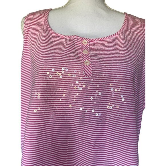 Chico's Pink Striped Sleeveless Tank Top Polo Shirt Sequins Size 3 XL/16 Stretch - Picture 4 of 9